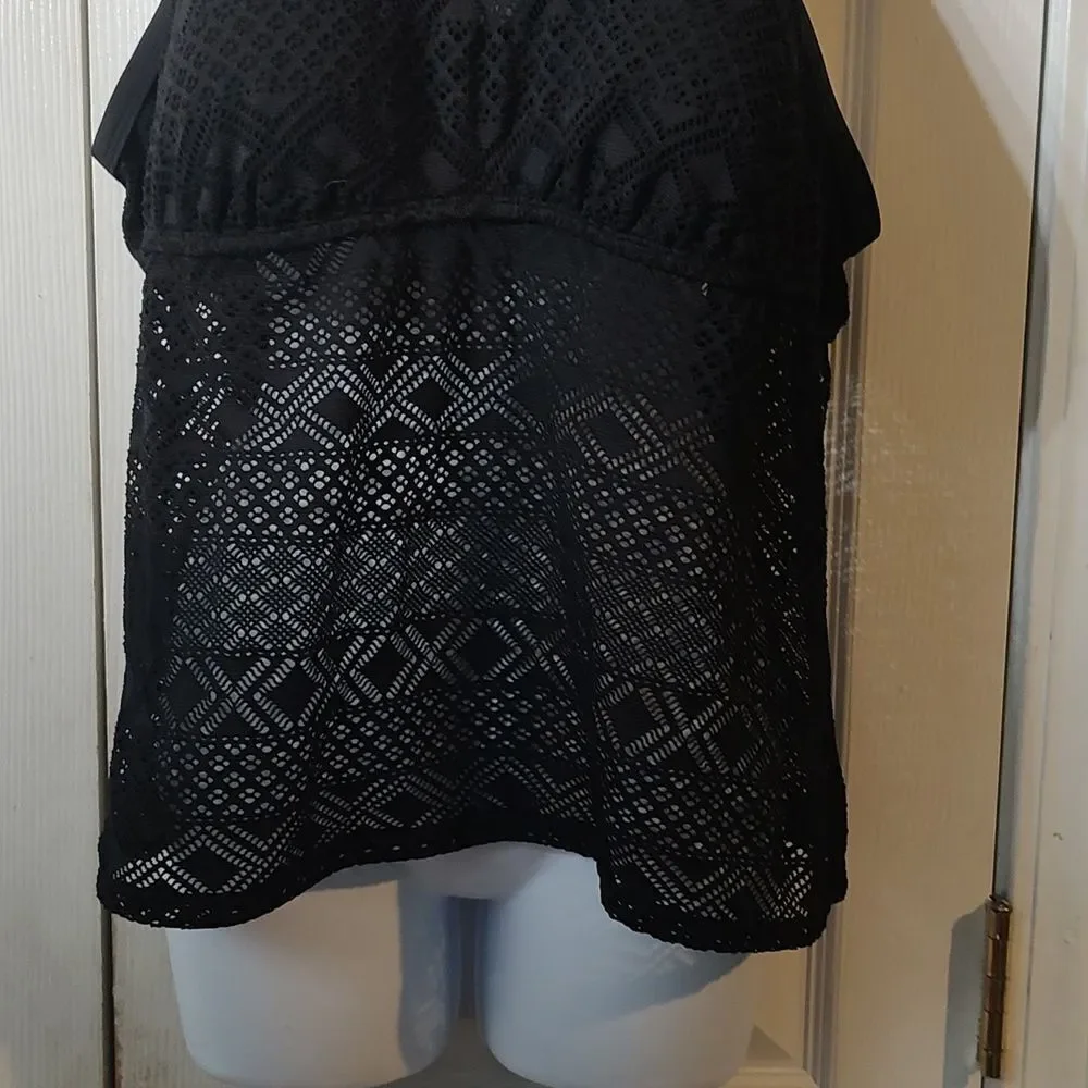 VM black mesh tankini top bathingsuit top swimsuit top Sz 18W  EUC
